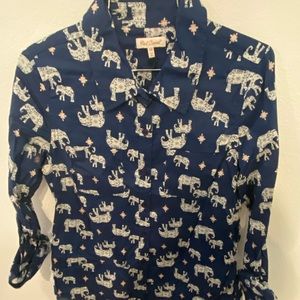 Navy blue dress shirt with white Elephants